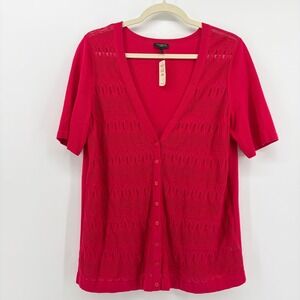 Talbots Womens Pink  Knit Button Front Cardigan Sweater Lace‎ Detail Size X